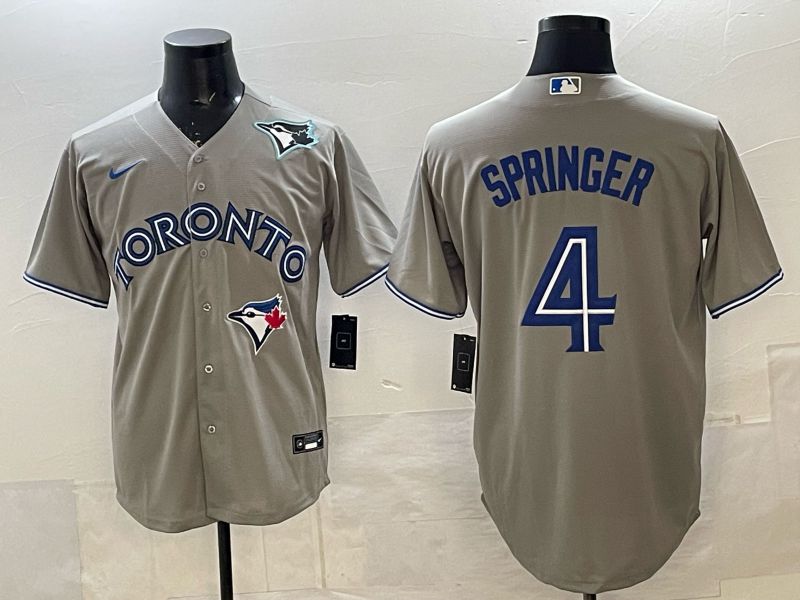 Men 2025 Nike Toronto Blue Jays #4 Springer Grey Game MLB Jersey 04->toronto blue jays->MLB Jersey